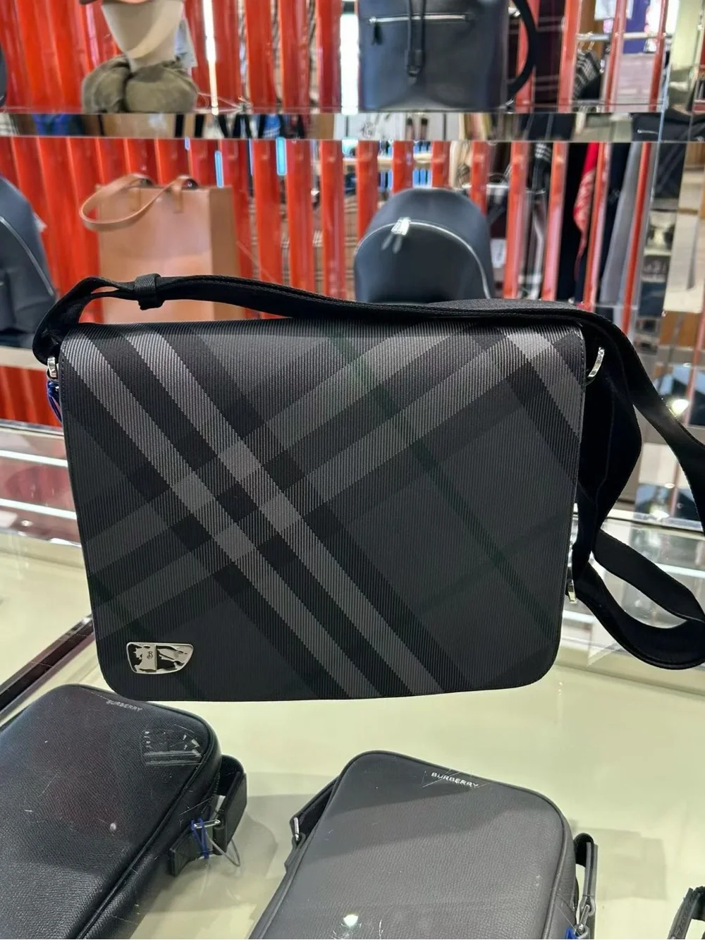 Black Men's Plaid Crossbody Messenger Bag